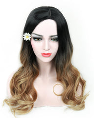 Ombre Wig Black to Light Brown Long Wavy Wig Heat Resistant Synthetic Wig for Women