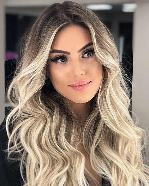 Ombre Blonde Remy Human Hair Body Wave 13x6 Lace Frontal Wig 20-24inch 1B/613 Color