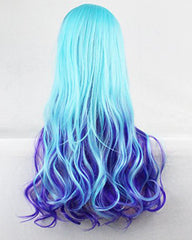 Women Long Curly Gradient Blue and Purple Party Cosplay Costume Wig with Side Bang