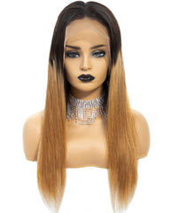 Ombre Remy Human Hair Straight 13x6 Lace Frontal Wig 8-24inch 1B/27 Color