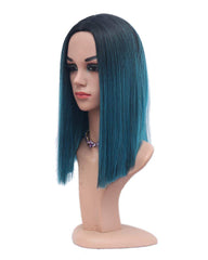 Ombre Blue Synthetic Straight Bob Wigs Centre Parting Dark Roots Half-Hand Tie Hair Heat Resistant Fiber wig Natural hair