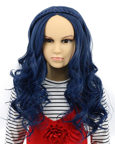 Child Kids Long Wave Blue Wig Halloween Cosplay Wig Anime Costume Party Wig