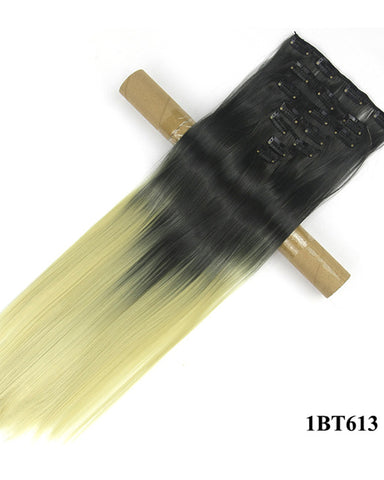 Clip In Synthetic Ombre Hair Extensions 7 Pieces 24inch Long Hairpiece Straight Hair