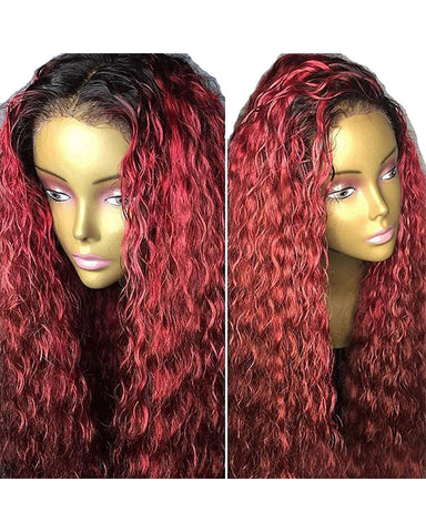 Ombre Remy Human Hair Curly Wave Full Lace Wig 16-24inch 1B/99J Color