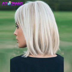 Short Straight Blonde Bob Wig With Bangs for Fashion Women Natural Looking Wigs