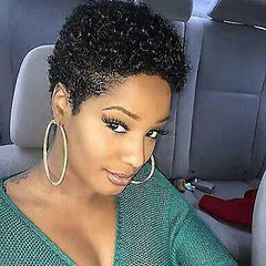 Details about  African American Real Human Hair Wigs Black Short Pixie Cut Wigs Curly for Women