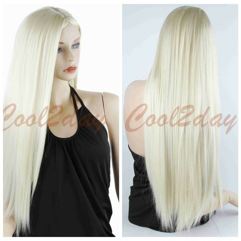 Women's Long Blonde Straight Natural Looking Synthetic Cosplay Full Wigs