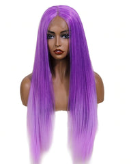 Synthetic Straight Hair 13x6 Lace Frontal Wig 20-26inch Purple Ombre White Color Fiber Hair Wigs