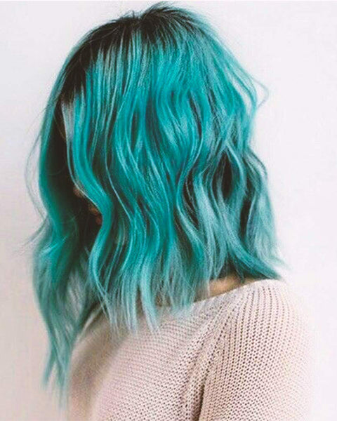 Ombre Color Short Bob Wig for Women Heat Resistant Fiber Teal Blue Wig