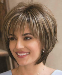 Short Hair Wigs with Bangs Dark Brown Highlight Blonde Pixie Cut Wig for Women