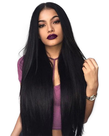 Long Straight Black Wig Middle Part Heat Resistant Fiber Hair Synthetic Wigs for Black Women