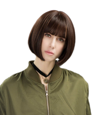 Synthetic Hair for White Black Women 11inch Short Bob Wig with bangs Black Color