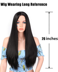 Long Straight Black Wig Middle Part Heat Resistant Fiber Hair Synthetic Wigs for Black Women
