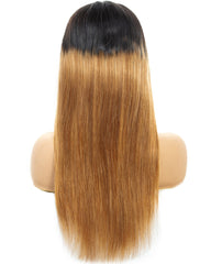 Ombre Remy Human Hair Straight 4x4 Lace Closure Wig 8-26inch 1B/27 Color