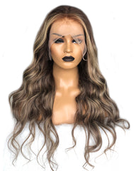 Ombre Blonde Remy Human Hair Body Wave 13x4 Lace Frontal Wig 20-24inch 1B/613 Color