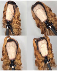 Ombre Remy Human Hair Body Wave Hair 360 Lace Frontal Wig 8-26inch 1B/27 Color
