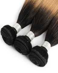 Remy Brazilian Ombre Human Hair 3 Bundles Weaves with 4x4 Lace Closure Straight Hair 1B/27 Color