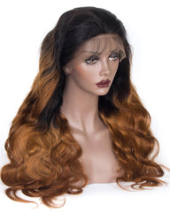 Ombre Remy Human Hair Body Wave Hair 360 Lace Frontal Wig 10-26inch 1B/30 Color