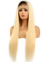 Ombre Remy Human Hair Straight 13x6 Lace Frontal Wig 8-24inch 1B/613 Color