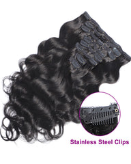 Clip In Human Hair Extensions Brazilian Remy Body Wave Hair Natural Color 8 Pieces/Set 120 grams