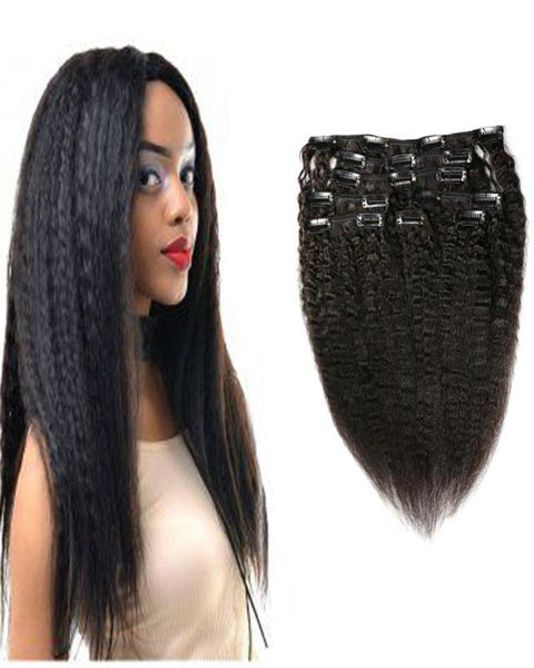Clip In Human Hair Extensions Brazilian Remy Kinky Straight Hair Natural Color 7 Pieces/Set 100 grams