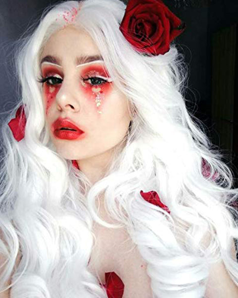 Snow White Wig Lace Front Wigs for Women Drag Queen Party Cosplay Long Body Wave Synthetic Wig High Density Heat Resistante Hair