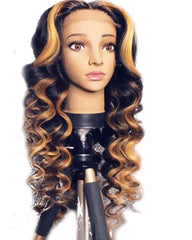 Ombre Highlights Color Wavy Remy Human Hair 13x6 Deep Lace Frontal Wig 12-26inch 1B/27 Color