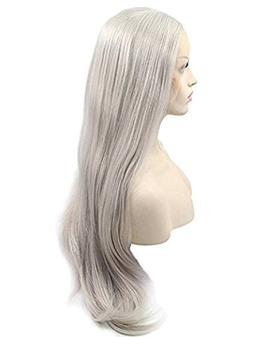 Long Natural Wavy Middle Part Synthetic Replacement Hair Grey Wigs Silver Platinum Blonde Lace Front Wig Heat Resistant Hair 24inch