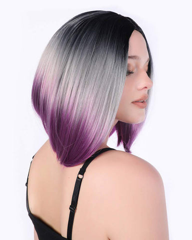 Ombre Wigs Short Bob Wigs Purple Colorful Party Wig Synthetic Daily Wig for Women 13inch