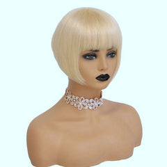 Womens 613 Blonde 100% Remy Human Hair Wigs Short Bob Wig with Bang Machine Made