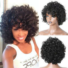 Pixie Cut Loose Curly Wig Peruvian Hair Bouncy Waves Wigs Fluffy Curls No Lace