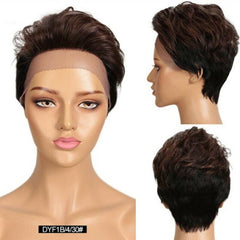 Women Pixie Cut Short Wave Human Hair Lace Wig Machine Made Cap Natural Hairline