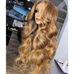18" Human Hair Wigs Body Wave T part Lace Front Wig Ombre Honey Blonde and Brown