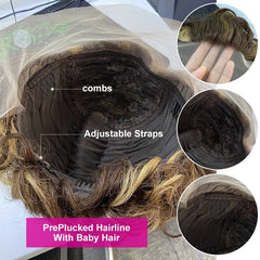 Short Pixie Cut Bob Wig Wave Highlight 4/27 Hair Wig 13x1 Lace Human Hair Wigs