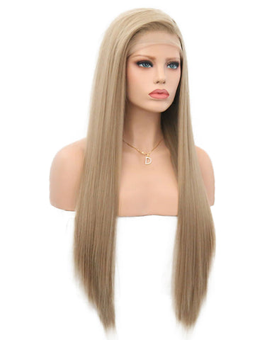 Synthetic Straight Hair 13x4 Lace Frontal Wig 20-28inch Grey Brown Color