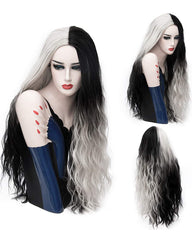 Ombre White With Black Wig Long Wave Wigs Stylish Party Cosplay Wigs Synthetic Heat Resistant 32inch