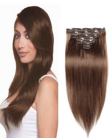 Clip In Human Hair Extensions Brazilian Remy Straight Hair #30 Light Brown Color 7 Pieces/Set 90 grams