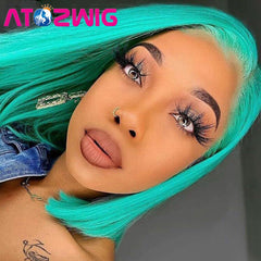 13*4*1 Lace Front Wig Short Lace Green Bob Wig Synthetic Green Bob Wig Heat Safe
