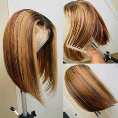 12 inch 4/27 Highlight 13*6*1 Straight Ombre Lace wig Human Hair Middle Part