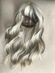 Long Grey White Wigs Curly Wavy Synthetic Hair Wig With Bangs Cosplay Party Safe