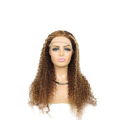 16 inch Ombre Brown Blond Highlight Human Hair Lace Front Wigs Brazilian Deep Wave Hair