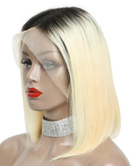 Remy Human Hair Straight Short Bob 13x6 Lace Front Wigs Ombre T1B/613 Color
