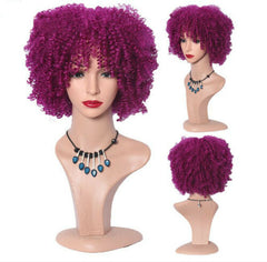 Afro Kinky Curly Synthetic Wigs Bob Rose Pink Heat Safe Party for Black Women