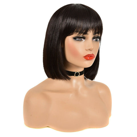 Straight Bob Wig with Bangs Brazilian Human Hair Wigs for Black Women -None Lace