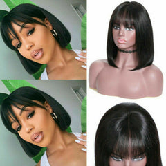 Straight Bob Wig with Bangs Brazilian Human Hair Wigs for Black Women -None Lace