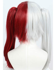 Straight Cosplay Wig Half Silver White Half Red Cosplay Wig for Halloween
