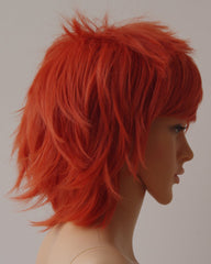 Women Men Short Cosplay Wigs Fluffy Layered Straight Orange Anime Party Costume Synthetic Full Hair Wig Oblique Bangs