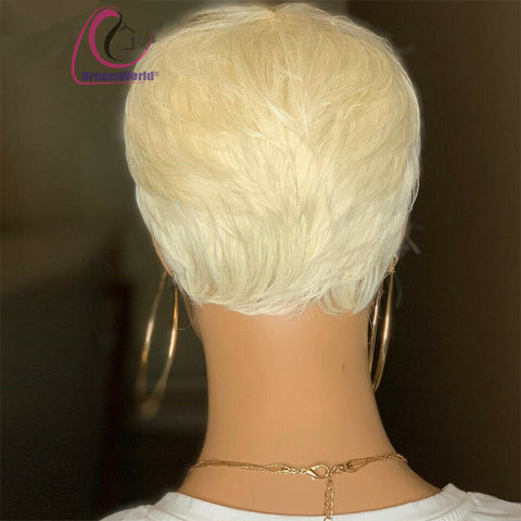 Fashion Blonde Human Hair Wigs Short Pixie Cut Wig None Lace Natural Soft Hair