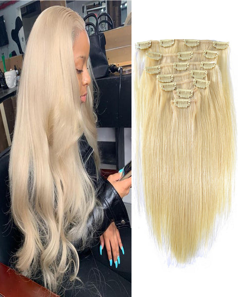 Clip In Human Hair Extensions Brazilian Remy Straight Hair 613 Color 7 Pieces/Set 120 grams