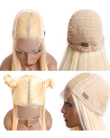 Remy Human Hair Straight 4x4 Lace Closure Wig 10-24inch 613 Color